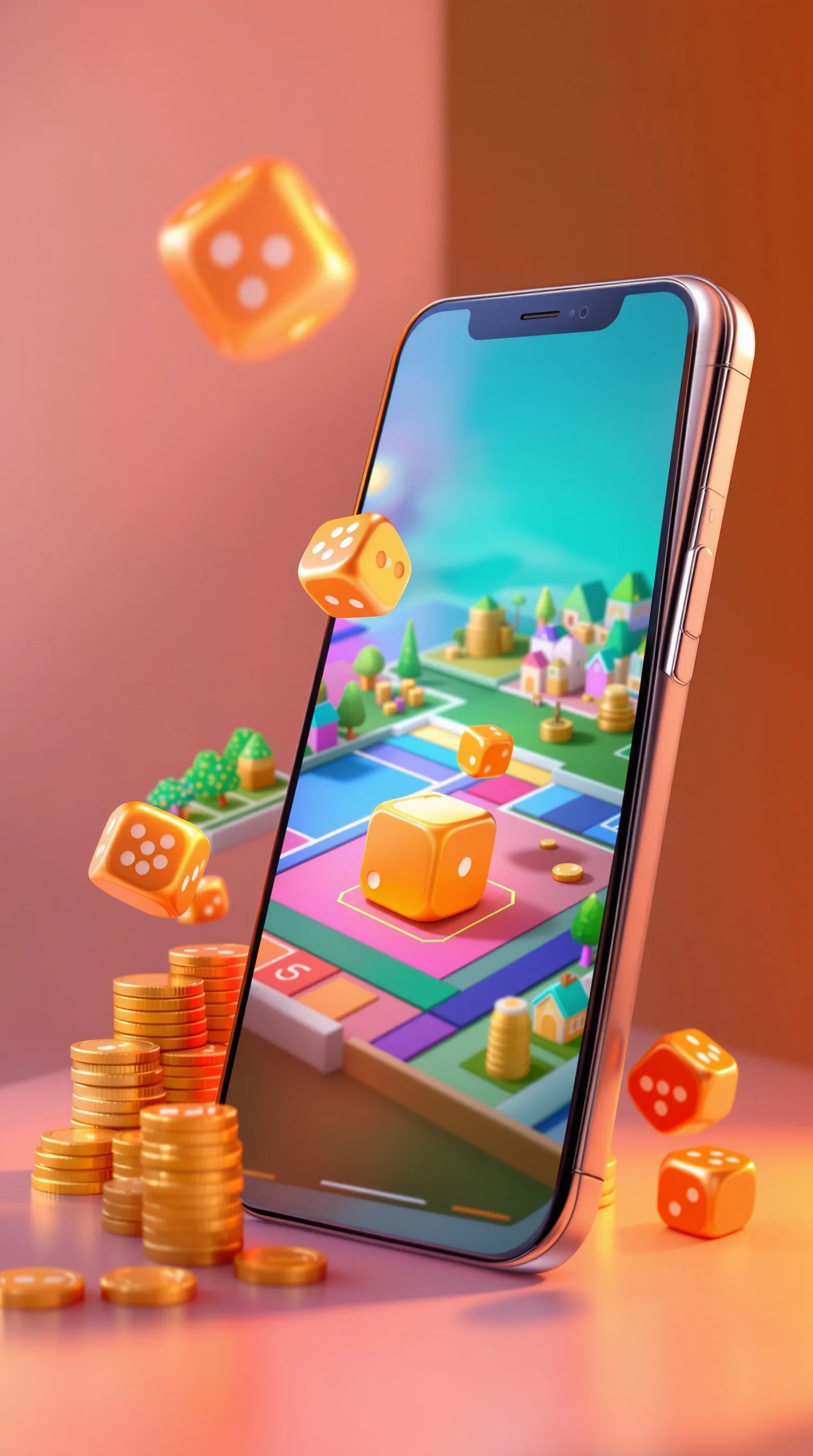 Monopoly Go mobile app with dice rolling game screen on smartphone display